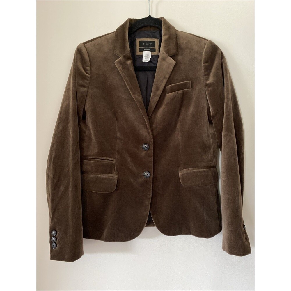 J CREW School Boy Blazer Jacket Brown Velvet Soft Women Sz 4 Cotton (4 - Picture 3 of 6